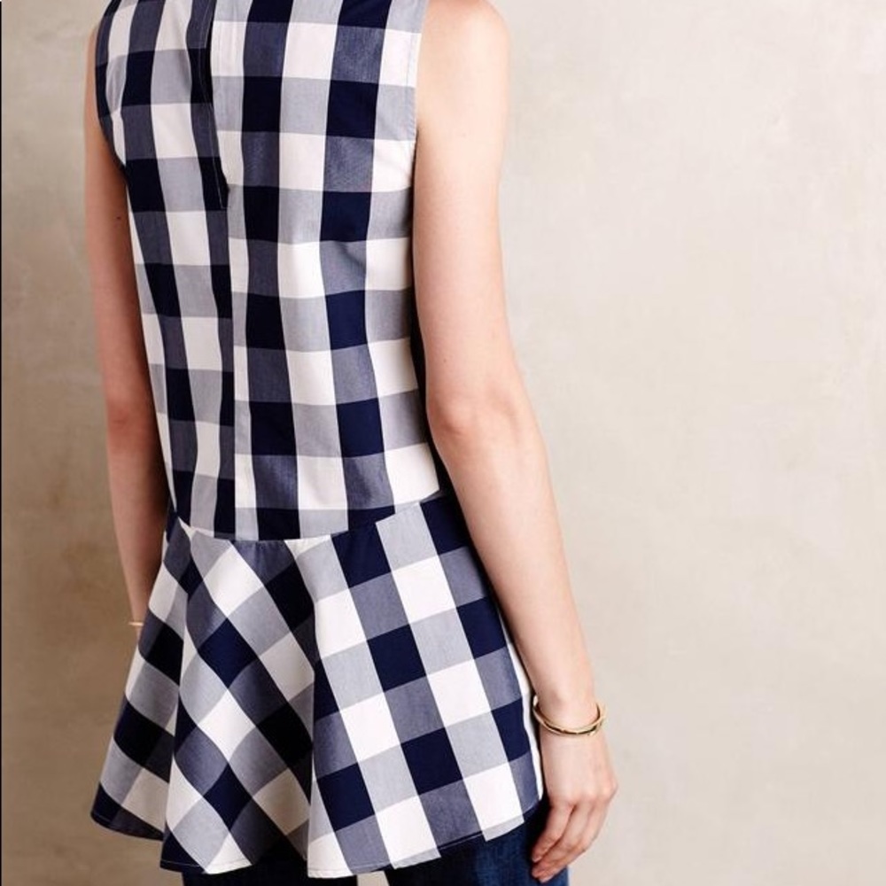 SOLD Anthropologie Checked Poplin Peplum Top - Picture 4 of 8
